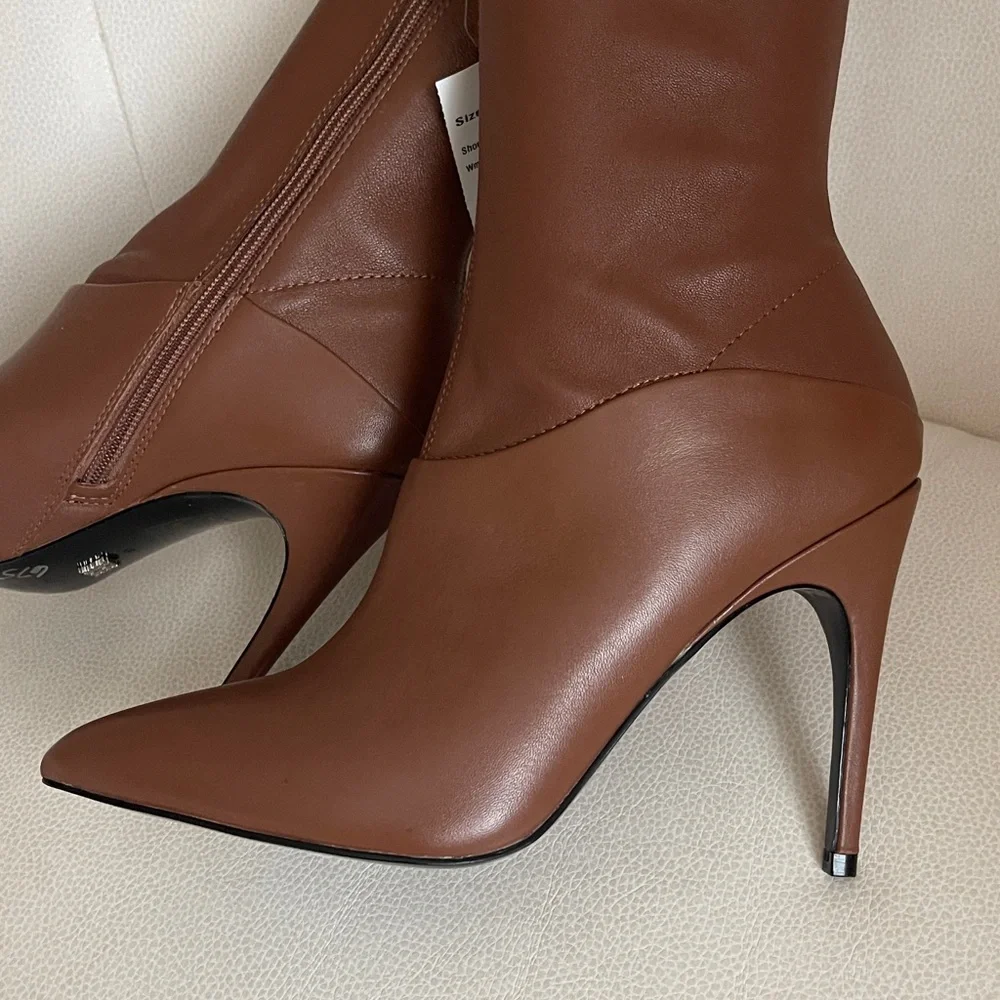 NEW REISS 20”
Carina Pointed Toe Knee High Heel Brown Leather Stiletto Boots - Picture 4 of 13